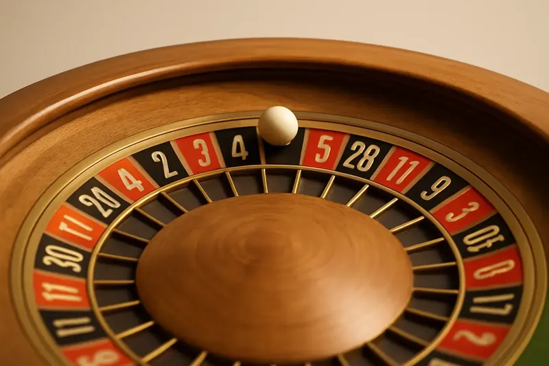 Roulette ball in sharp focus rolling on wheel rim