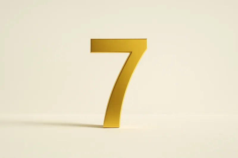 Single large golden seven symbol on cream background with soft shadow